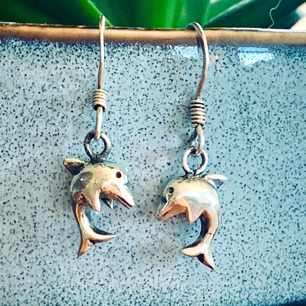 Cute Silver Dolphin or Porpoise Earrings